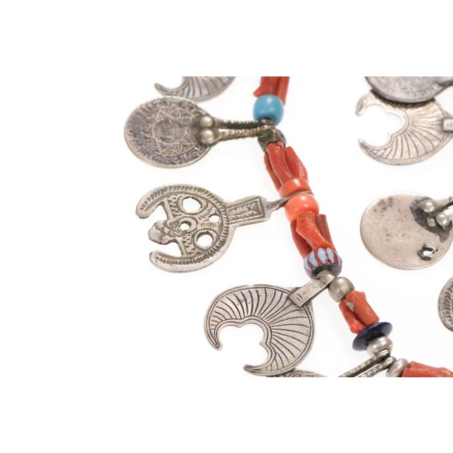 Early 20th Century Early 20th Century Charms, Coral and Silver Moroccan Necklace For Sale - Image 4 of 12