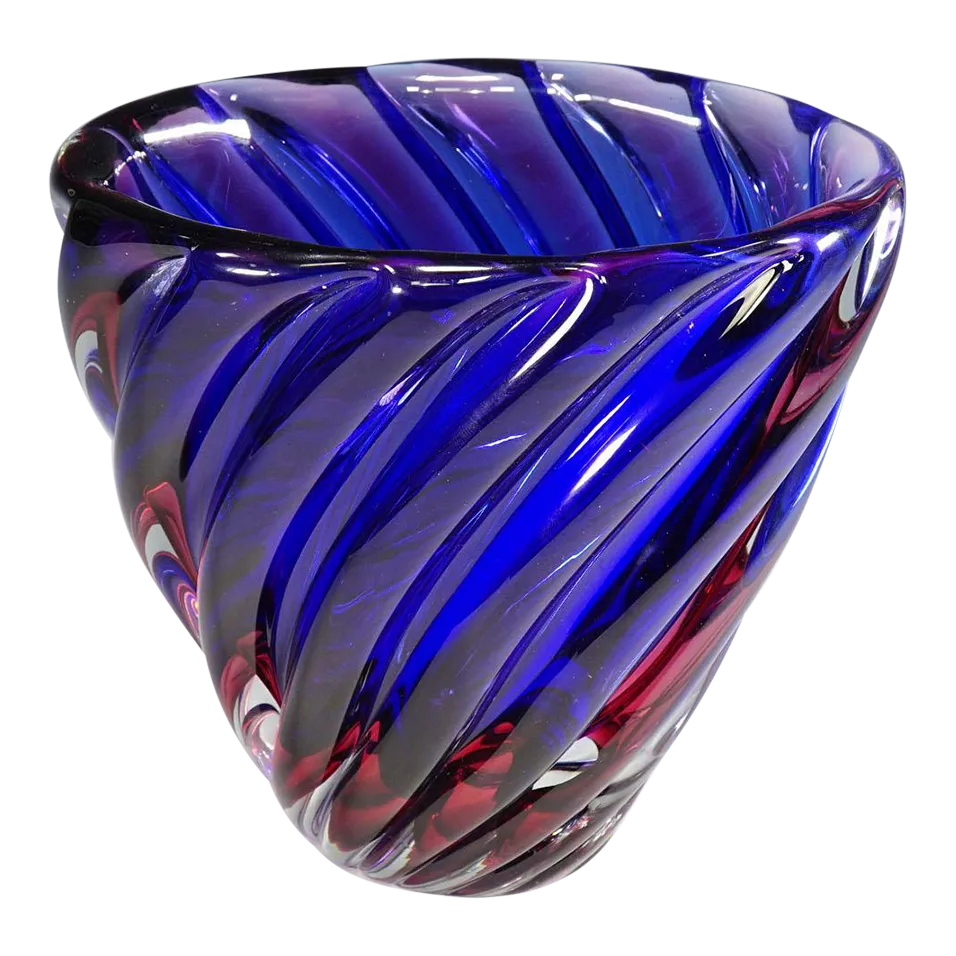 Archimede Seguso Murano Ribbed Sommerso Vase 1950s | Chairish