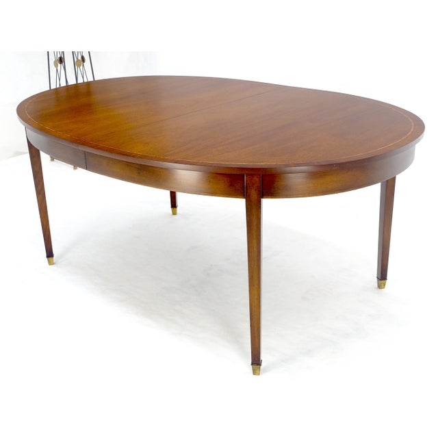Wood Very Fine Oval Walnut Banded 68” Long Dining Table w/ 2 Leaves MINT For Sale - Image 7 of 18