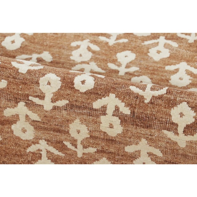 Contemporary Block Print Floral Natural Silk Runner by Rug & Kilim, India For Sale In New York - Image 6 of 9