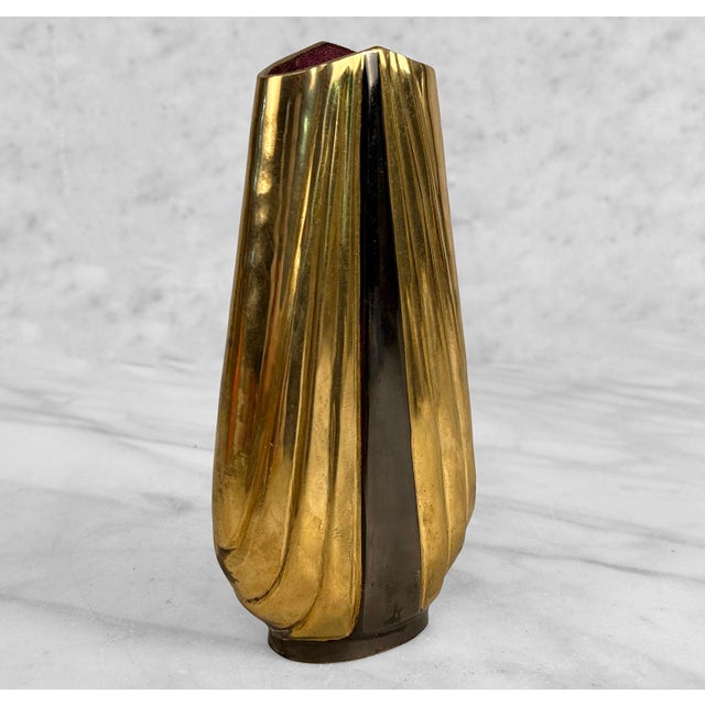 Art Deco Vintage Art Deco Brass & Black Lacquer Vase For Sale - Image 3 of 9