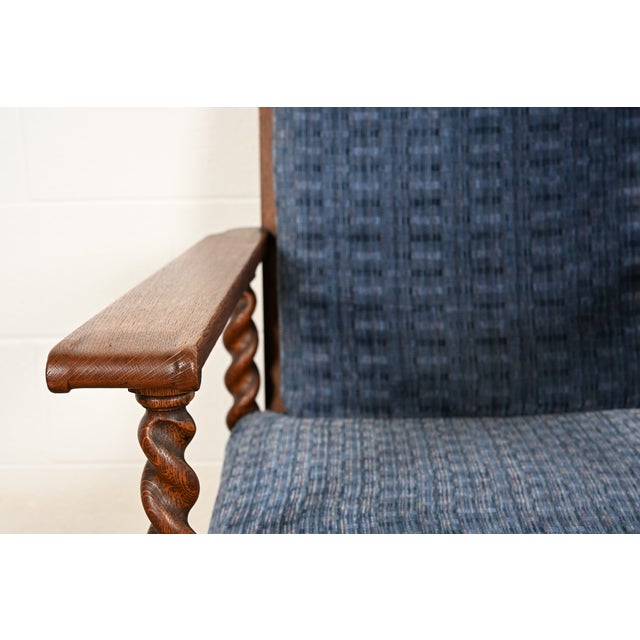 Stickley Brothers Antique Arts & Crafts Carved Oak Barley Twist Lounge Chair With Ottoman, Circa 1920s For Sale - Image 9 of 17