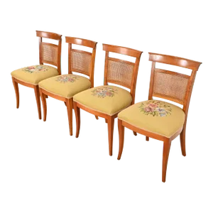 Kindel Furniture French Regency Cherry Wood and Cane Dining Chairs, Set of Four