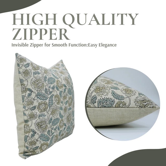 Contemporary Fabdivine Linen Blend Handmade Block Print Pillow Cover, Mandakini- 14x14 Inch For Sale - Image 3 of 5