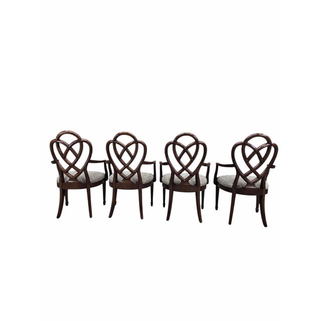 American Vintage Ethan Allen Mahogany Dining Armchairs With Interlocking Heart Back Design – 4 For Sale - Image 3 of 12