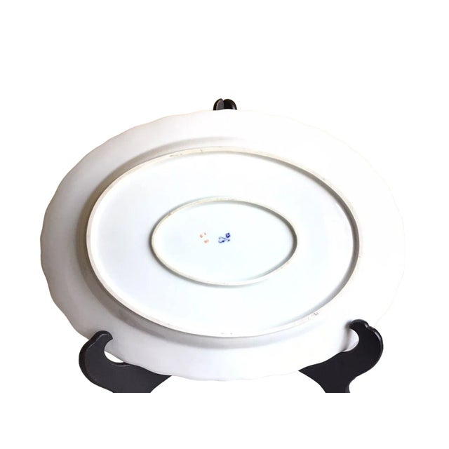 Antique Furstenberg Germany Blue Pink Floral Gold Accent Scalloped Edge Platter For Sale In Los Angeles - Image 6 of 10