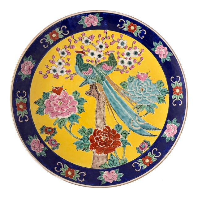Large Japanese Imari Hand-Painted Charger Plate – 15.75” Birds & Floral Design For Sale