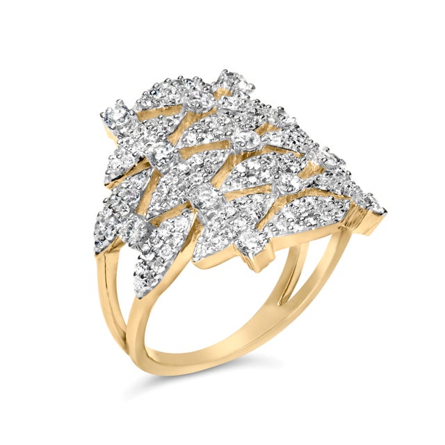 Contemporary 14K Yellow Gold 1.0 Cttw Diamond Geometric Stacked Open Cocktail Ring (I-J Color, I1-I2 Clarity) - Ring Size 8 For Sale - Image 3 of 7
