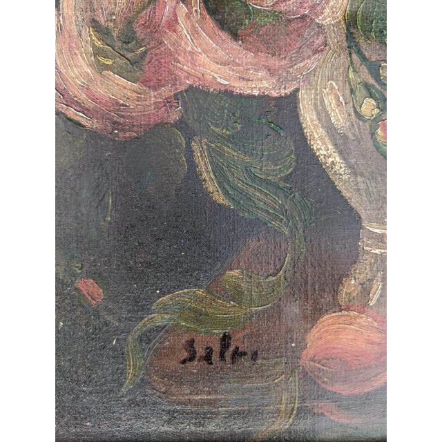 Antique Still Life Dark Academia Botanical Oil Painting Signed For Sale - Image 4 of 14