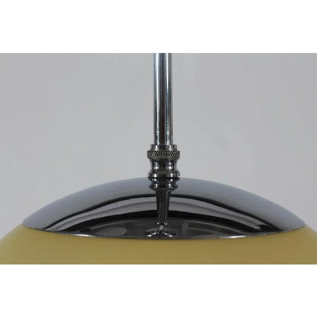 Art Deco Ball-Shaped Pendant in Light Yellow Shade + Chrome, Denmark, 1930s For Sale - Image 3 of 8