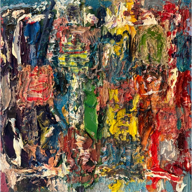 Oil painting on board, 11.5"x11.5"x1". Oil paint, wax, crayons, mixed media on board. No Frame needed. Van Ness Artist...