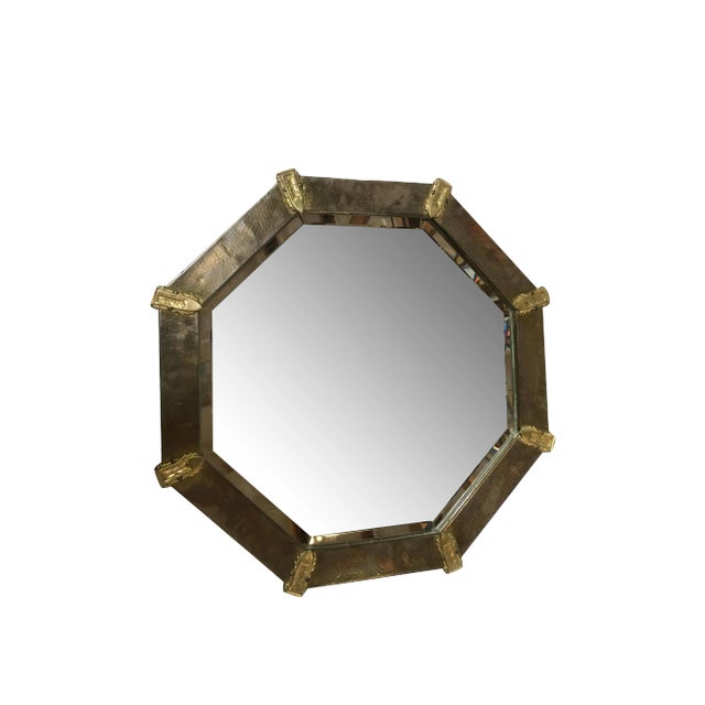 Arts and Crafts Hand Hammered Octagon Copper Mirror For Sale