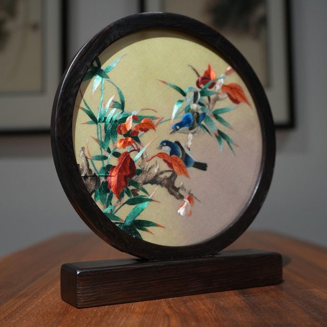 This exquisite double-sided handcrafted silk embroidery artwork celebrates the vibrant beauty of spring through a graceful...