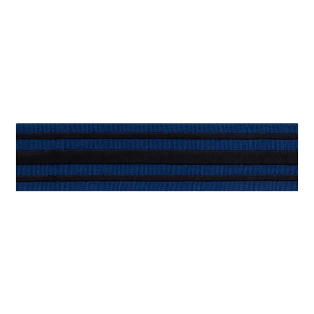 Sample - Schumacher X Miles Redd Military Stripe Tape in Black on Navy For Sale