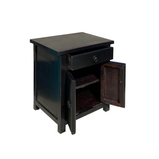 Chinese Black One Drawer Simple End Table Nightstand For Sale - Image 4 of 6