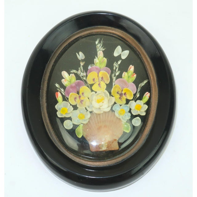 Black Vintage Shell Art Floral Bouquet in Victorian Style Oval Frames, a Pair For Sale - Image 8 of 12