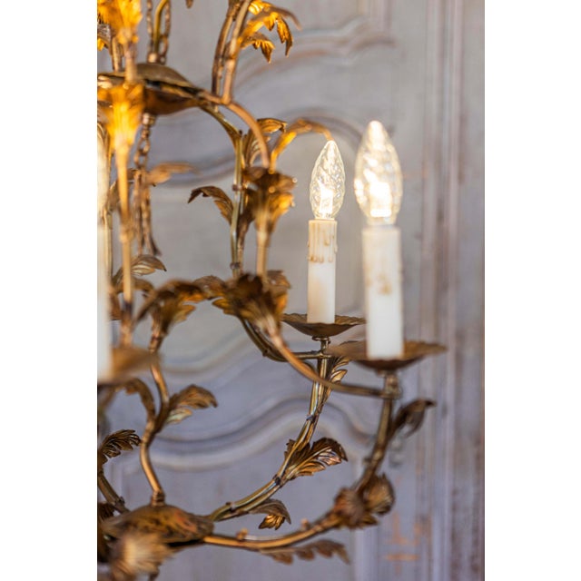 Mid 20th Century French Gilt Metal Maison Charles Inspired Five-Light Chandelier with Foliage For Sale - Image 10 of 11