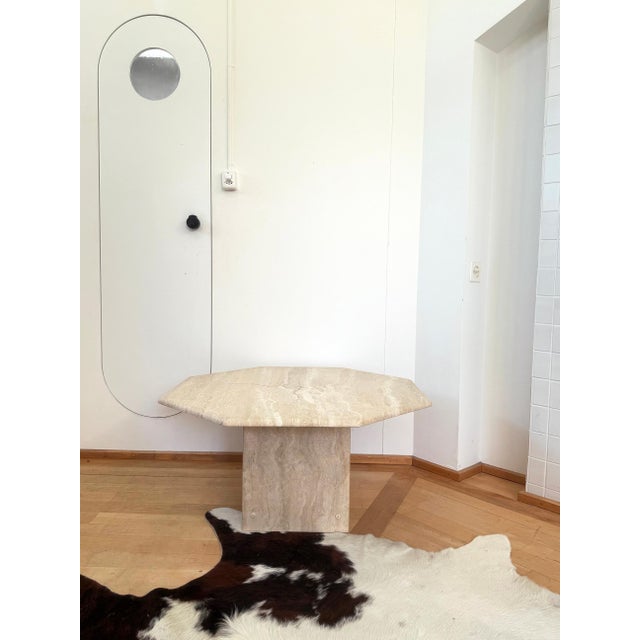 1970s Beige Octagon Travertine Cocktail Coffee Table, sculptural For Sale - Image 9 of 9