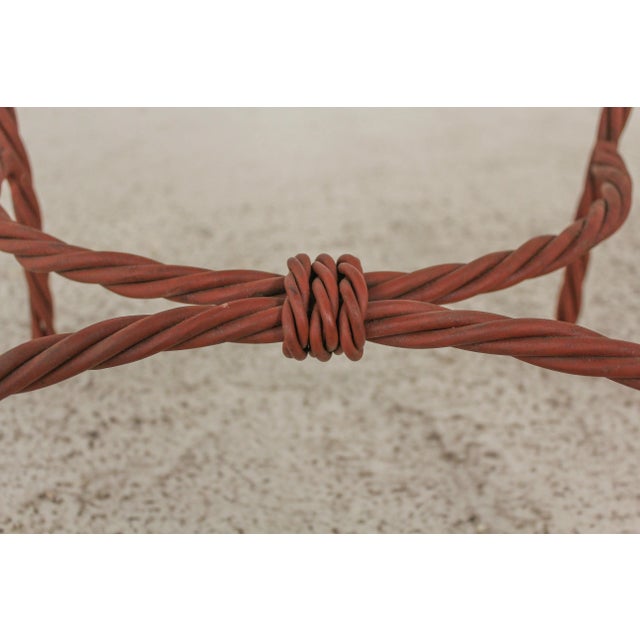 Pair Rope Twist Iron Benches W. Tropical Upholstery For Sale - Image 10 of 13
