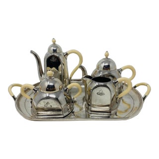1950s Ocean Liner Silver Plated Pewter Tea Service Maritime Tea Set Cosulich Line Cosi Tabellini Italy - Set of 5 For Sale