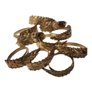 Rare 19th Century Ornate French Gilt Bronze Acanthus Leaf Curtain Rings Set For Sale