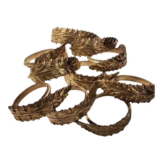 Rare 19th Century Ornate French Gilt Bronze Acanthus Leaf Curtain Rings Set For Sale
