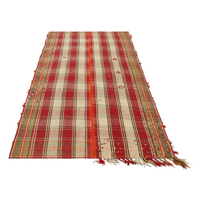 1950s Vintage Jajim Qashqai Persian Kilim, Red & Ivory Geometric Pattern - Rug & Kilim For Sale - Image 5 of 7