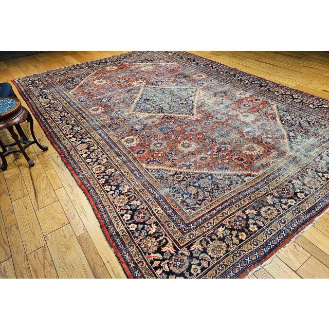 Antique Persian Mahal Sultanabad Rug, Hand-Knotted Wool, Geometric Pattern, Brick-Red & Navy, 10x15 For Sale - Image 10 of 18