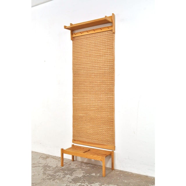 Vintage Wall Coat and Shoe Rack with Rattan, 1960s For Sale - Image 6 of 10