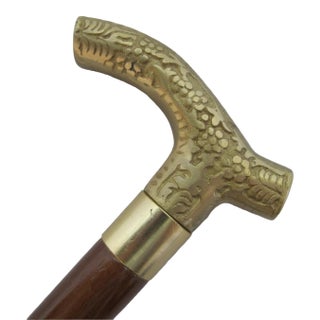 Victorian Floral Embossed Brass Walking Tippling Stick Cane W/Hidden Cork Screw For Sale