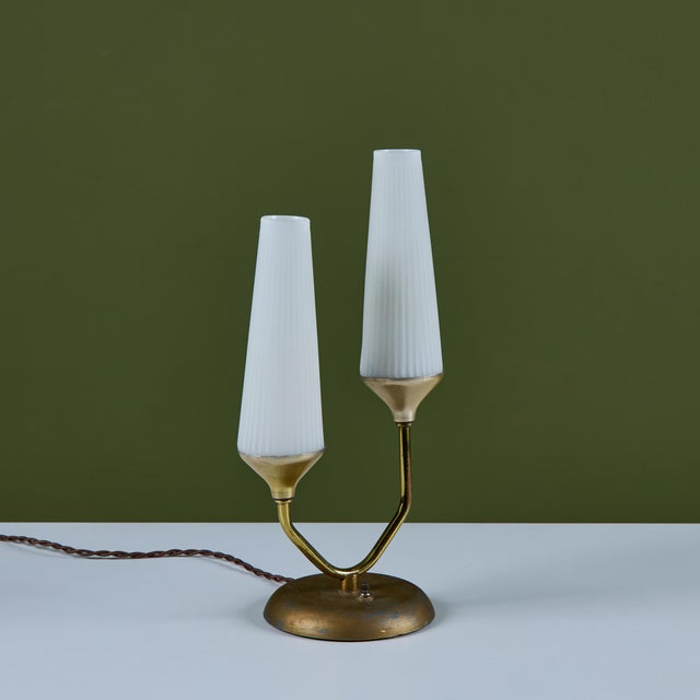 Petite Milk Glass Table Lamp With Pedestal Base For Sale In Los Angeles - Image 6 of 16