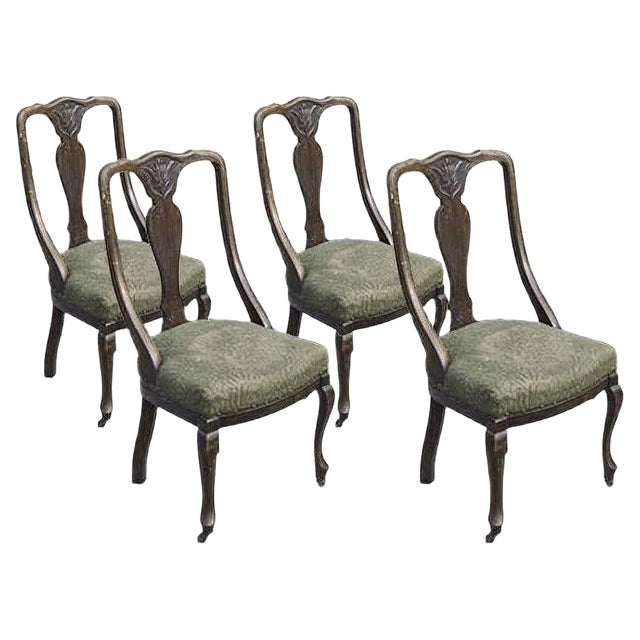 Oak Chairs with Arched Backrests, England, 1870s, Set of 4 For Sale