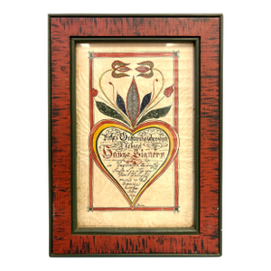 Joan Raab Pennsylvania German Folk Art Heart Watercolor Painting, C. 1970s