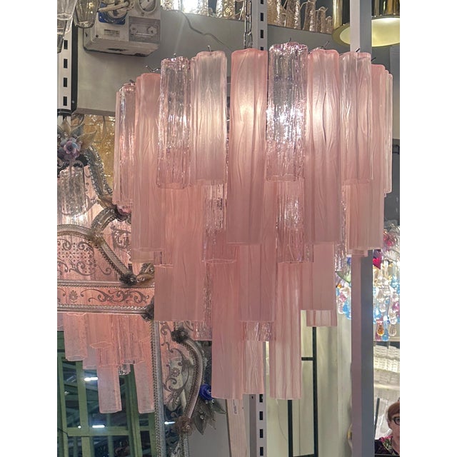 Contemporary Pink and Sanded Pink “Tronchi” Murano Glass Chandelier . For Sale - Image 4 of 5