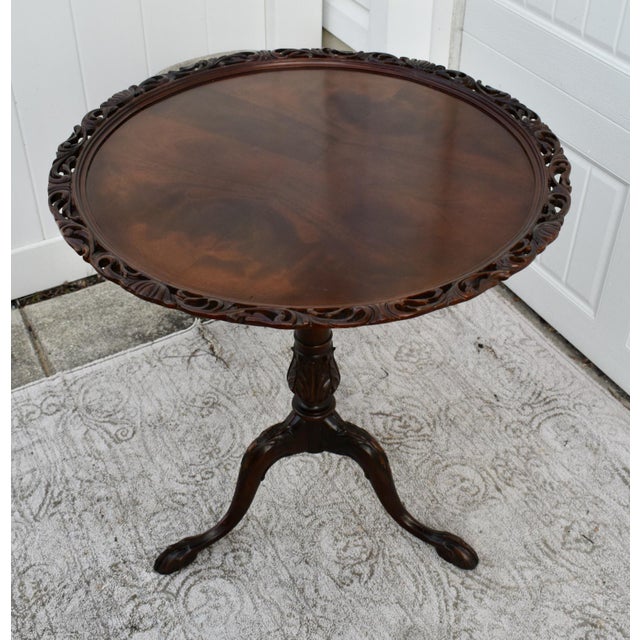 Mahogany Tilt Top Table Vintage Chippendale Pie Crust Edge Pedestal 3 Leg For Sale - Image 12 of 13
