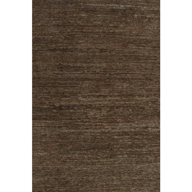 Rug & Kilim’s Contemporary Textural Rug in Brown, Simple Solid Striae For Sale In New York - Image 6 of 8