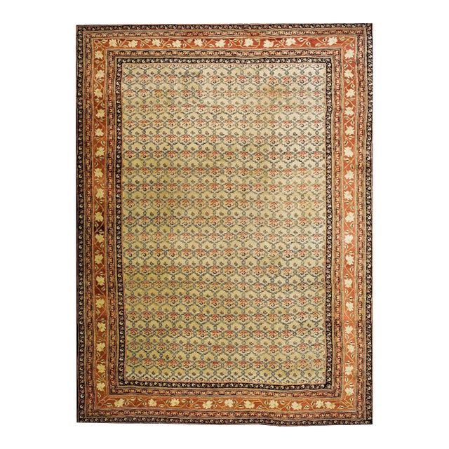 Amazing Ivory Ground & Red Border Allover-Floral Design Antique Indian Agra Rug For Sale