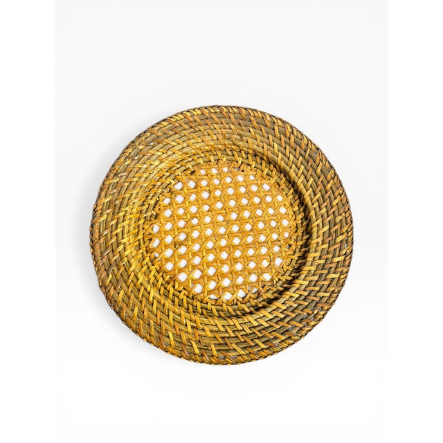 Wood Vintage Boho Rattan Charger Plates - Set of 6 For Sale - Image 7 of 12