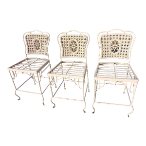 1950s Rattan and Iron Bar Stools or Counter Chairs - Set of 3