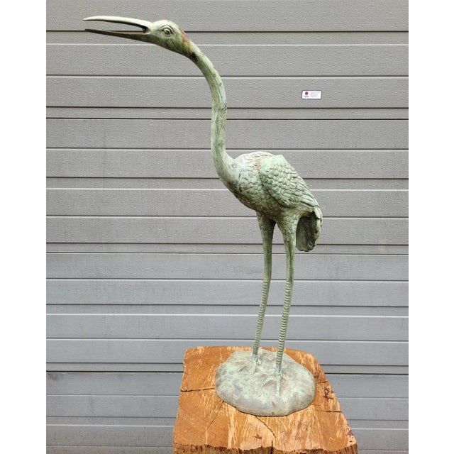 Aqua Antique Bronze Statue of a Crane For Sale - Image 8 of 8