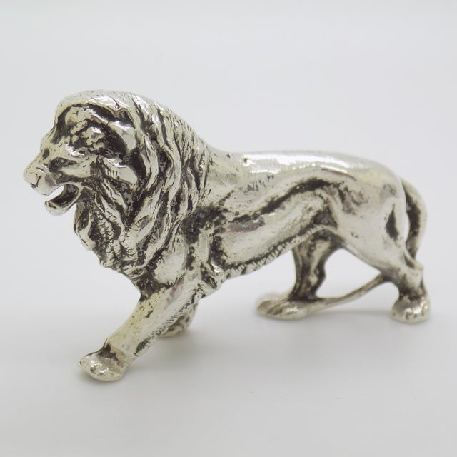 Vintage Italian Handmade Genuine Silver Lion Large Detailed Solid Figurine Sculpture For Sale - Image 6 of 9