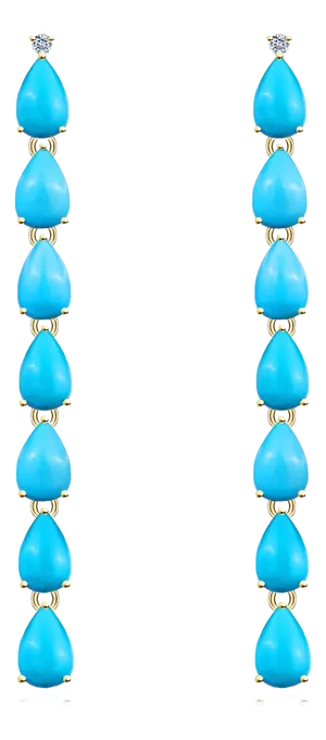 Nina Zhou Pear Turquoise Diamond Line Drop Earrings in 14k Yellow Gold - a Pair