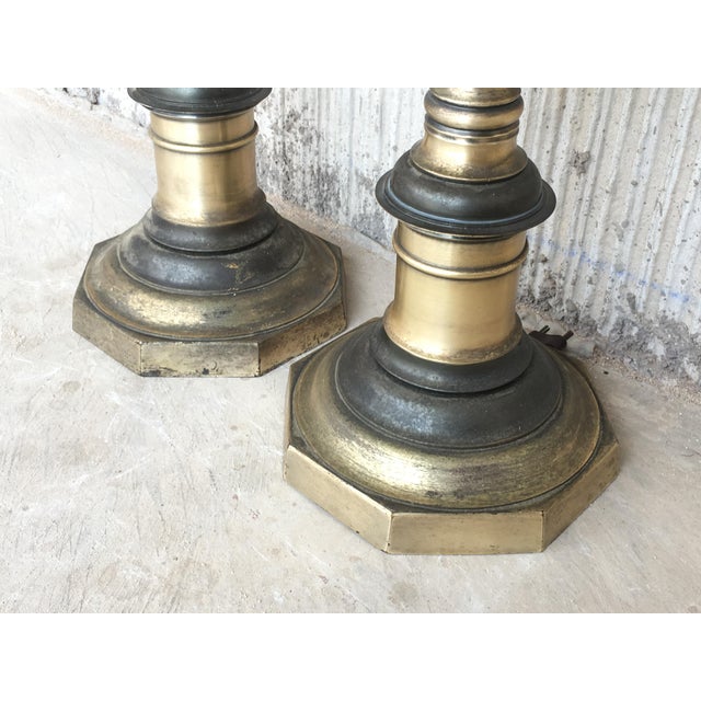 1900 - 1909 20th Pair of Spanish Renaissance Style Bronze Pricket Floor Lamps, Torchères For Sale - Image 5 of 9