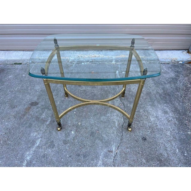 Pair of Vintage Brass End Tables With Glass Top For Sale - Image 9 of 11