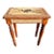 Vintage Rattan and Wood Side Table With Decorative Brass Medallion For Sale
