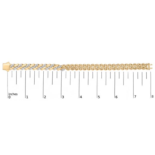 Early 21st Century 14K Yellow Gold Plated .925 Sterling Silver 1/2 Cttw Diamond Cuban Curb Chain Bracelet (I-J Color, I3 Clarity) - 8.5" Inches For Sale - Image 5 of 5