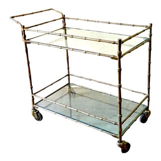 Ballard Designs Brass Bamboo Bar Cart For Sale
