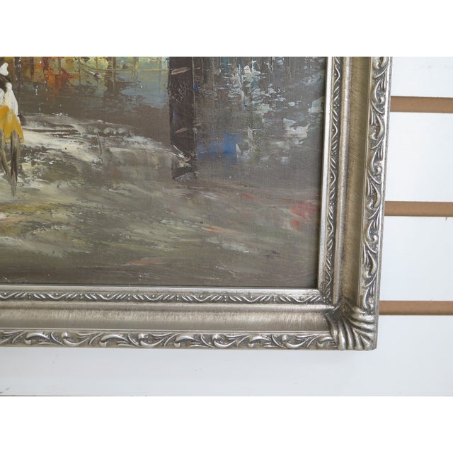 1990s Paris Street Scene Oil Painting on Canvas ~ Silver Frame For Sale - Image 4 of 7