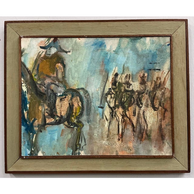 Fabulous expressionist painting depicting Napoleon and his cavalierly. Oil on masonite board painted on rough side...