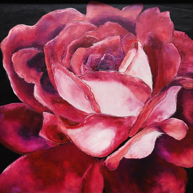 This exquisite acrylic on board, sized 26"x26", showcases the artistry of Yulia S. in a stunning portrayal of a red rose....